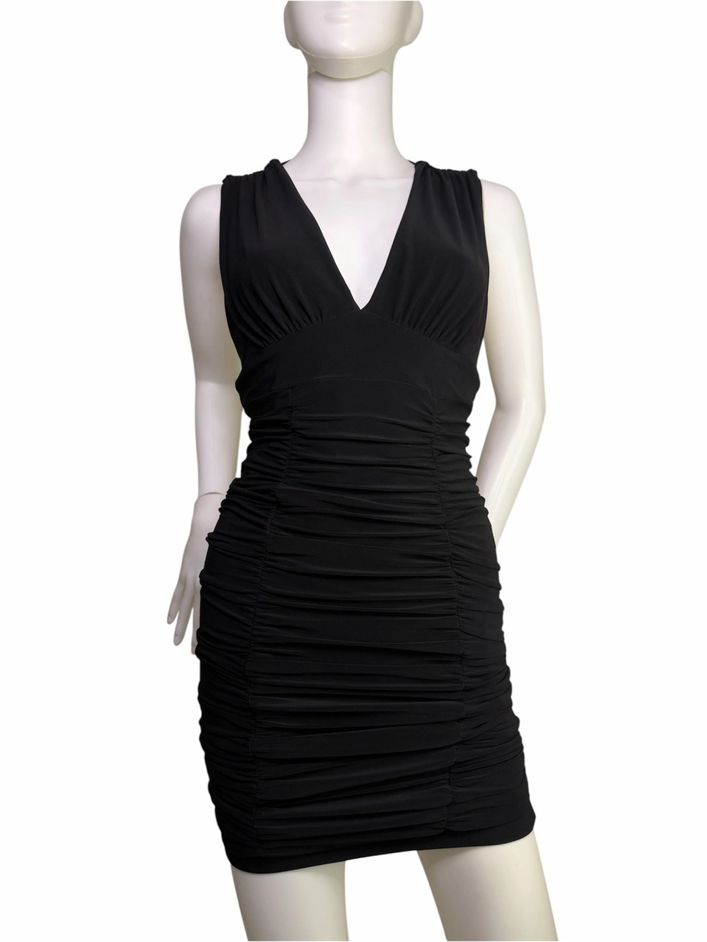 Alexia Admor Black Ruched V-Neck Mini Dress